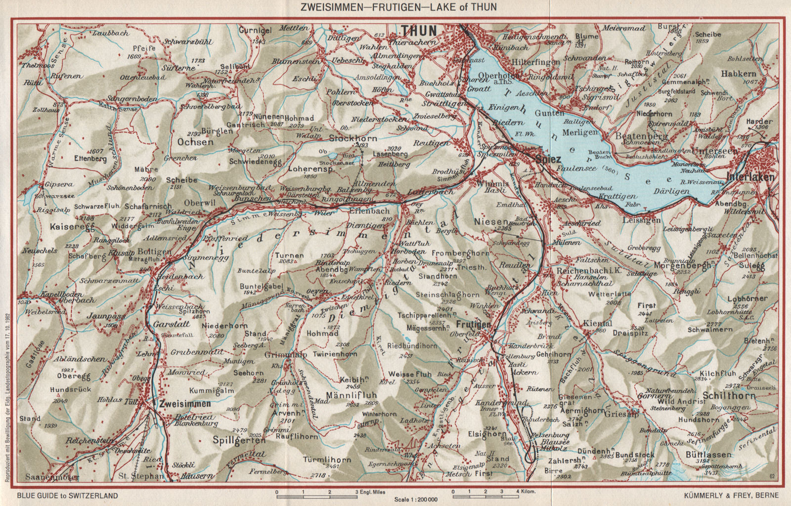 ZWEISIMMEN FRUTIGEN THUNERSEE. Interlaken Spiez Kienthal Aeschi 1963 old map